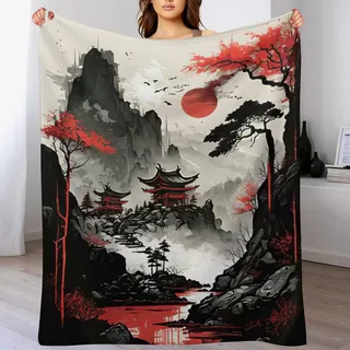 PAZZK japanischer Stil-Überwurfdecke Für Bett, Sofa, Couch, Flannel-Druck Decke, 3D- -Muster, Fleece-Decke, Raumdekoration, Plüschdecke,(150×200cm)