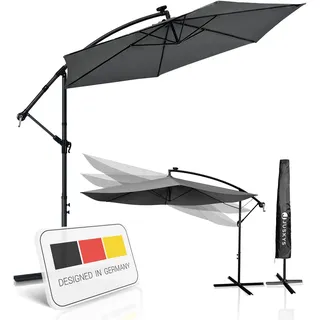 Ampelschirm Brazil 350 Cm Grau – Mit Kurbel & Ständer – Uv-schutz Wasserabweisend Knickbar – Sonnenschirm Marktschirm - Juskys