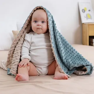 Babydecken 100% Baumwolle Unisex Neugeborene, Superweiche,Bequeme Decken, für Kleinkinder, Babyzimmer, Bettdecken, Kinderwagen, Krippe, Dusche, Geschenke, 75 x 100 cm (Blau Gelb)