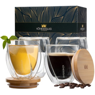 Königsglas Swing, Tee-/Kaffeegläser by Heidenfeld, 250/350 ml, Bambusdeckel, doppelwandig, Set (4er Set, 250 ml)