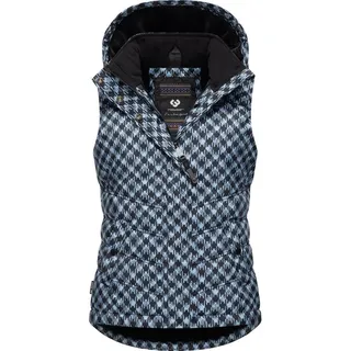 Ragwear Steppweste Hesty Print Weste mit abnehmbarer Kapuze und Hahnentritt Muster blau XXL (44)