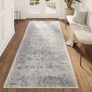 Tapiso Teppichläufer VALLEY Modern Grau Schlafzimmer 80 x 400 cm - Grau