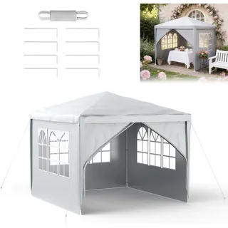 FIVMEN Garten Pavillon 3x3 m mit 4 Seitenteilen, Wasserdichtes Partyzelt, Stabiler Stahlrahmen, Sonnenschutz & Wetterfest, Oxford-Gewebe, Gartenpav... - Grau
