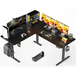 L-förmig Höhenverstellbarer Schreibtisch Elektrisch, 160 x 140 cm Eckschreibtisch Höhenverstellbar, Steh-Sitz Computertisch mit Kabelmanagement ... - Schwarz