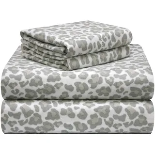 pointehaven 180 g/m2 Flanell-Bettlaken-Set, Samtgefühl, luxuriöse Baumwolle, Bedruckt, Cal King, Leopard
