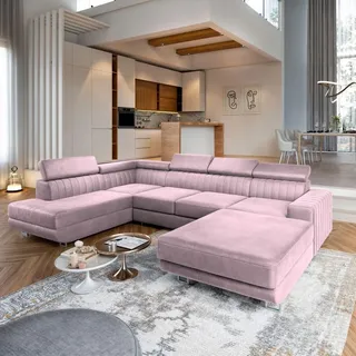 masseno Ecksofa Polyester U-Form mit Schlaffunktion 2-Sitzer Lila
