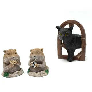 Gartenfigur Mit Simulierten Schwarzen Katzen Und Gophern, Niedliche Cartoon-landschaftsfigur