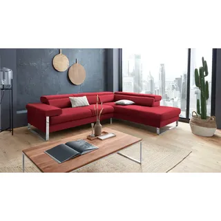 W.Schillig Eckcouch Leder 3-Sitzer Rot