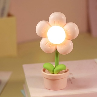 BomKra Cartoon Blume Nachtlicht Batteriebetrieben, Kreatives Nachttischlampe Verstellbar Süße Blumen-Licht Kinderzimmer Dekoration, Kinder Geschenke (Rosa)