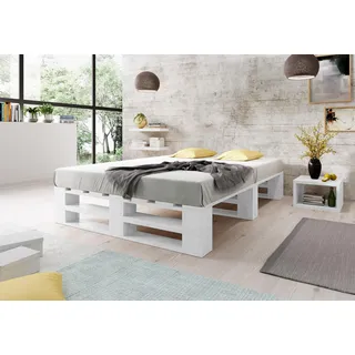 Lermowood Palettenbett M2 aus Holz 180 x 200 cm Weiß mit Lattenrost Holzbett 30cm Stabiles Seniorenbett Kinderbett Jugendbett Gästebett erhöhtes Einzelbett Bettgestell Futonbett Komforthöhe