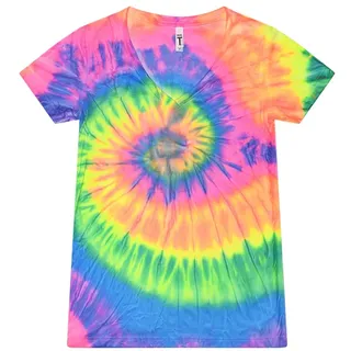 Colortone Batik V-Neck T-Shirt Damen XS-3XL | Batik Damen Tops Sommer mit verschiedenen Mustern | Basic Shirt Damen aus Baumwoll-Mix | Handgefärbtes Design Frauen Mädchen - L