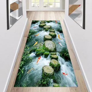 Teppich Läufer Flur rutschfest Küchenläufer Waschbar 3D Druckmuster 120X150CM Grün Korridor Teppichläufer Lang Küchenteppich Für Küche Wohnzimmer Schlafzimmer Teppichläufer Meterware Anpassbar