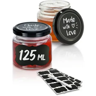 Praknu Einmachglas 25 Marmeladengläser Klein 125ml - Mit Etiketten & Stift - Luftdicht, Glas, (Set, 25-tlg), mit Deckel und Etiketten - Luftdichte Einmachgläser zum verschenken weiß