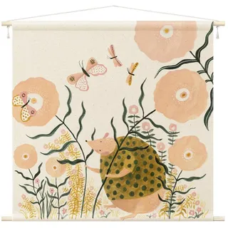 Bilderdepot24 Wandteppich Kinderzimmer modern Aquarell Tiere pastell, quadratisch, Höhe: 2.6 mm, großes Wandbild aus Natur-Baumwolle Wandbehang Stoffbild Tuch Wollseil bunt 90 cm x 90 cm x 2.6 mm