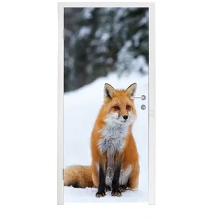 MuchoWow Türtapete Fuchs - Schnee - Wald, Matt, bedruckt, (1 St), Türposter Selbstklebend, Deko Folie Tür und Möbel, 95x215 cm bunt 95 m x 215 m