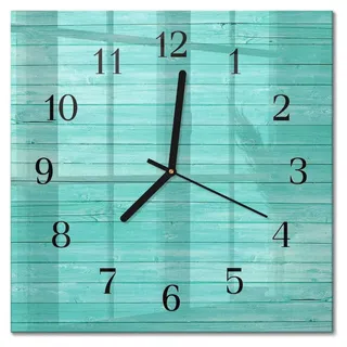 Tulup Glasuhr Wanduhr Küchenuhr Echt-Glas 30x30 cm Modern Dekorativ Geräuschlos Schwarzen Zeigern - Grüne Bretter - Türkis