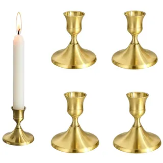 ikBrtaiay 4 Stück kerzenständer Gold Candle Holder kerzenhalter, Vintage Modern Dekoration für Tisch, Kamin, Esszimmer, Feste, Weihnachten, Hochzeit, Wohnzimmer, Adventskranz