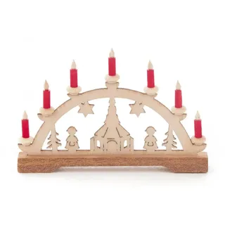 Dregeno Erzgebirge Lichterbogen Mini-Schwibbogen Kirche, rote Kerzen BxHxT 70x45x10mm NEU