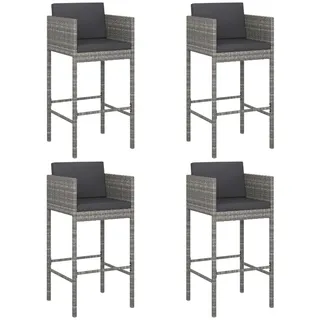 vidaXL 4X Barhocker mit Kissen Küchenhocker Garten Barstuhl Tresenhocker Thekenhocker Tresenstuhl Bistrohocker Gartenmöbel Grau Poly Rattan