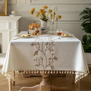 Rechteckige Tischdecke Aus Baumwolle Und Leinen, Wasserdicht Und Waschbar, Landhausstil, 140 X 178 Cm (beige)