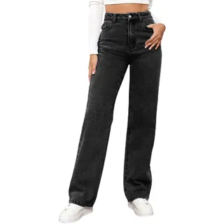 Damen Hose Weites Bein Jeans Lässige Flared Mom Ausgefallene Cargohose Curvy Baggy Outfit Hosen Mode Dünne Sommerjeans mit Löchern Hüftjeans Jeanshose Hiphop Schlaghosen Jeanshosen Schwarz