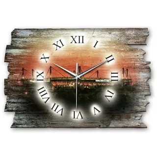 Kreative Feder Designer Wanduhr Dortmund Stadion aus Holz Größe 40x27cm - Wanduhr im Landhaus-Stil Shabby-Style Made in Germany leise ohne Ticken (Dortmund, leises Quarzuhrwerk)