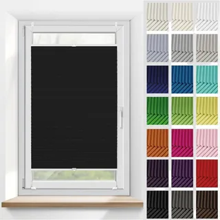Plissee Ohne Bohren Klemmfix 45 x 65 cm, Blickdicht Sichtschutz Sonnenschutz, Plissee Klemmfix Fenster Plissee, Thermo Plissee ohne Bohren, für Fenster & Tür, Schwarz