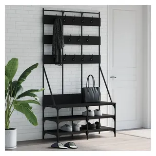 furnicato Kleiderständer mit Schuhablage 100x40x184 cm Schwarz, Garderobenständer mit Schuhablage und viel Stauraum für kleine Räume schwarz