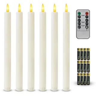kisidus LED-Kerze LED Stabkerzen mit Fernbedienung 6 pcs Warmweiß (Flammenlose Tafelkerzen mit Timerfunktion, Tropffreie Tafelkerzen mit 12 Batterien), für Weihnachten, Heimdekoration