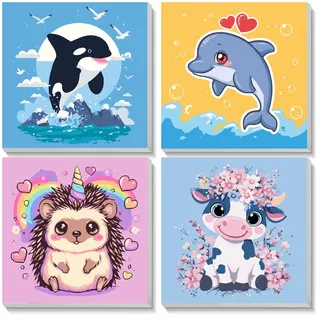 NEWENMO Orca Delfin Igel Kuh Malen Nach Zahlen mit Rahmen Set 20x20cm