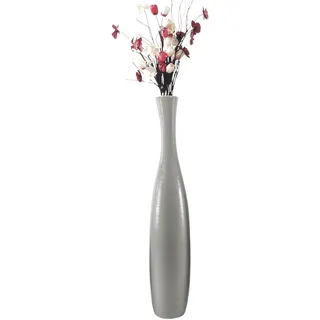 Edelste Deko-Bodenvase – Hohe, wasserdichte Keramikvase für Pampasgras & Dekozweige - stabil, luxuriös, 50-90 cm höhe in Weiß, Schwarz, Grau, Silber und Gold (Grau, 90x14cm)