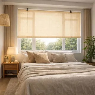 Bambusrollo Nach Maß Für Fenster Und Terrasse, Außenrollo Bambus Lichtfilternd Mit 70% Verdunkelung, UV-Schutz Sichtschutz Rollo Für Balkon, Garten, Küche 50–170 cm(Natural Color)