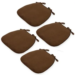 Generisch Sitzkissen Halbrund Waschbares Stuhlkissen Cord 43x41x35cm mit Rutschfester Unterseite & Bindebändern Stuhlauflage für Gartenstuhl, Esszimmerstuhl oder Bürostuhl,Braun,4PCS