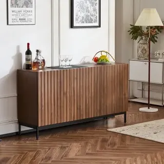 150x40x80cm Eiche dunkel gemasert, Sideboard, Mid-Century Modern Dekoschrank, 3 Türen, welliges 3D-Design, verstellbare Einlegeböden, Kippsicherung-stilvolle Aufbewahrung für Wohnzimmer, Esszimmer,Bür