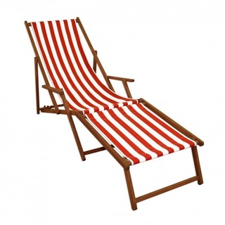 Erst-Holz Strandliege rot-weiß Gartenliege Relaxliege Fußteil Liegestuhl Deckchair Buche dunkel 10-314 F
