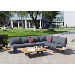 Aluminium Garten-Garnitur MCW-M62, Sitzgruppe Garten-/Lounge-Set Sofa, Holzoptik ~ Gestell anthrazit, Polster dunkelgrau