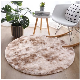 Hochflor-Teppich Runder Teppich Einfache Tie-Dye Seidenhaar Wohnzimmer Fußmatte, SOTOR, 120 Durchmesser kleiner runder Teppich braun