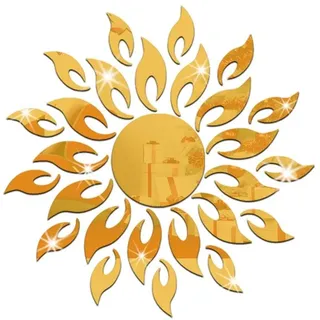 Uteruik Spiegel-Wandaufkleber, Acryl, Sonne, selbstklebend, Wandbilder für Zuhause, Wohnzimmer, Schlafzimmer, Dekoration (goldene Farbe)