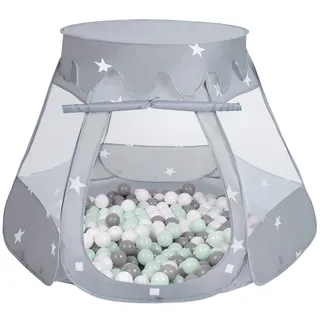 Selonis Baby Spielzelt Mit Plastikbällen Zelt 105X90cm/100 Stück Bälle Plastikkugel Kinder, Grau:Weiß/Grau/Minze