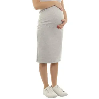 F&K-Mode Umstandsrock Umstand Rock Midi Bleistiftrock Schwangerschaft Gummibund grau L-XL