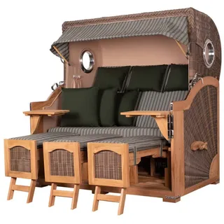 bene living bene,iving Strandkorb Komplettset Ammersee Grande XXL Teak Bullauge PE grau Modell 504