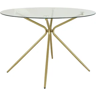 Esstisch OTTO HOME "Silvi, TOPSELLER", gold (glas, messing, messing, glas), B:110cm H:74cm T:110cm, Tische, Esstisch, rund, Ø 110 cm, Metallgestell in messingfarben