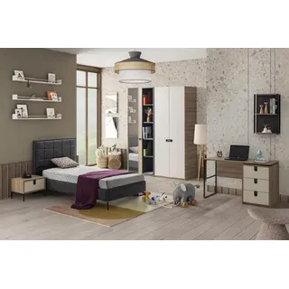JV Möbel Jugendzimmer Set Bett, Schrank Schreibtisch, Nachttisch, Modernes Design 4-teilig