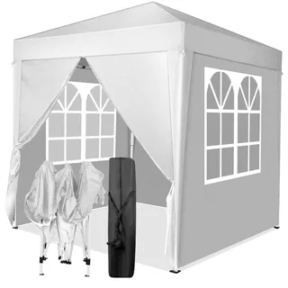 TactFire Pavillon 2x2 m,Faltpavillon 420D Oxford,4 Seitenteilen,Weiß | Wasserdicht Stabil Winterfest UV Schutz 50+,Gartenpavillon Höhenverstellbar,Partyzelt,Gartenzelt,Für Garten Camping,Outdoor