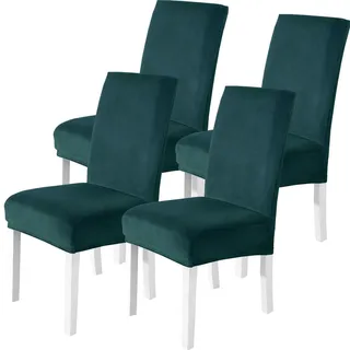 Stuhlhussen Samt 4er Set Dunkelgrün, Stretch Stuhlbezug Für Hochlehner & Schwingstühle