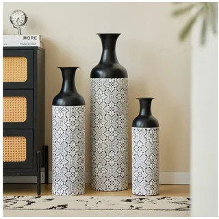 LVHOM Dekovase Bodenvase, Tischvase, 3 tlg. Geometrisches Metall-Vasen-Set, Schwarz (drei Höhen (50 cm, 66 cm, 83 cm), Handgefertigt aus Metall. Langlebig & makellos. Exklusiv für Trockenblumen/Pampas & Stil, Ideal als Raumteiler, Pflanzübertopf, Solitärobjekt kreativ gestapelt), Raumbereich: Hotel bis Wohnzimmer. Keine Montage nötig schwarz