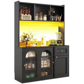 i@home Hochschrank Küchenschrank,Vitrinenschrank, Buffetschrank,weiß/schwarz (Packung set) mit LED-Beleuchtung und verstellbaren Ablagen,120*35*167cm schwarz