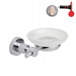 tesa LOXX Seifenschale mit Wandhalterung - 140mm x 50mm x 112mm | Seifenablage zur Wandbefestigung ohne Bohren - aus satiniertem Glas und verchromtem Metall - inkl. Klebelösung