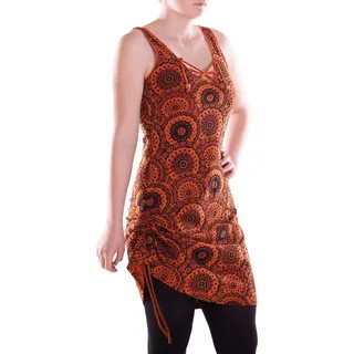 Vishes Sommerkleid Verstellbares Damen Minikleid aus Baumwolljersey mit Schnürung Alternative Mode, Boho, Hippie, Ethno, Festival orange 48