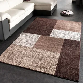 Paco Home Designer Teppich Modern Kariert Kurzflor Teppich Design Meliert In Braun Creme, Grösse:160x230 cm